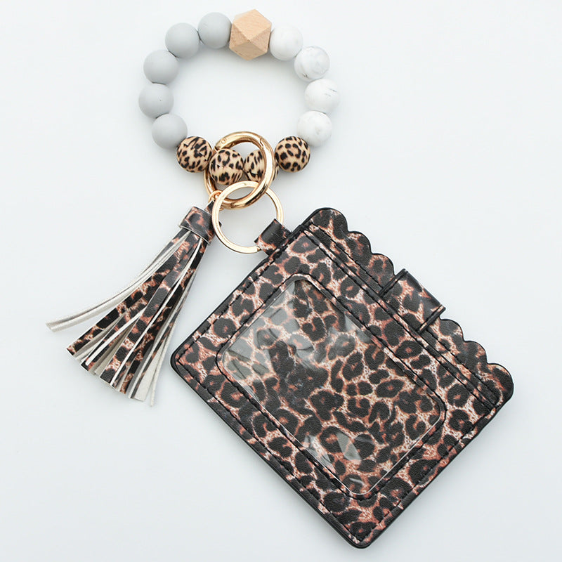 Wholesale New Color Card Holder Silicone Beaded Wrist Keychain